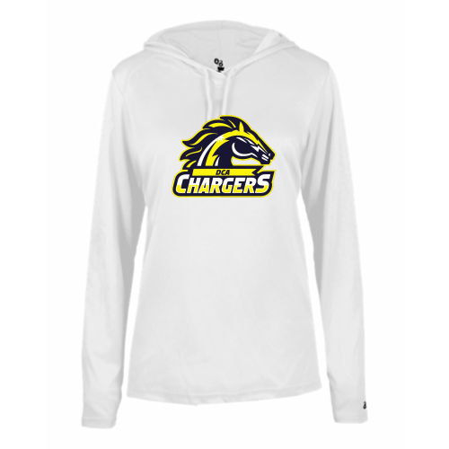 Load image into Gallery viewer, DCA Chargers - Ladies LS Performance Tee with Hood
