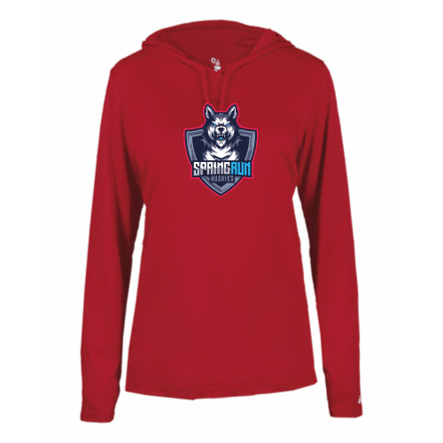 Load image into Gallery viewer, Spring Run - Ladies LS Performance Tee with Hood
