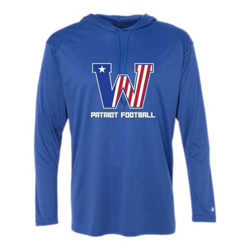 Washington Patriot Football - Adult LS Performance Tee with Hood