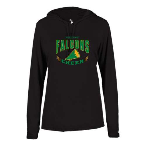 Huguenot Cheer - Ladies LS Performance Tee with Hood
