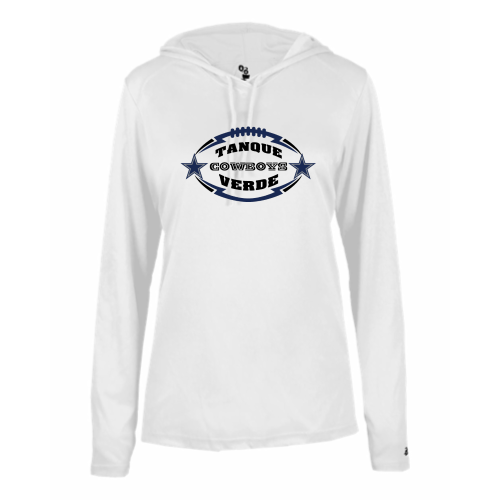 Load image into Gallery viewer, Tanque Verde Cowboys - Ladies LS Performance Tee with Hood
