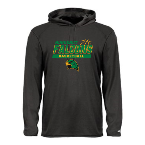 Huguenot Basketball - Adult LS Performance Tee with Hood