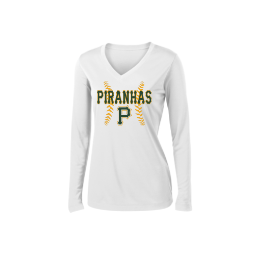 Load image into Gallery viewer, Pratt Piranhas - Sport-Tek Ladies LS PosiCharge Competitor V-Neck Tee
