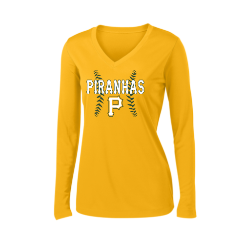 Load image into Gallery viewer, Pratt Piranhas - Sport-Tek Ladies LS PosiCharge Competitor V-Neck Tee
