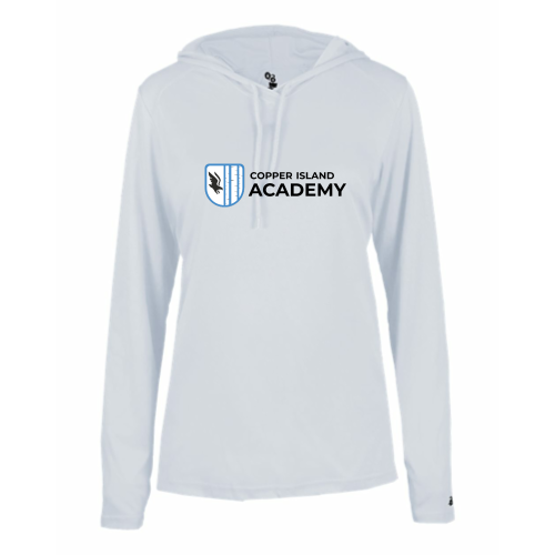 Load image into Gallery viewer, Copper Island - Ladies LS Performance Tee with Hood
