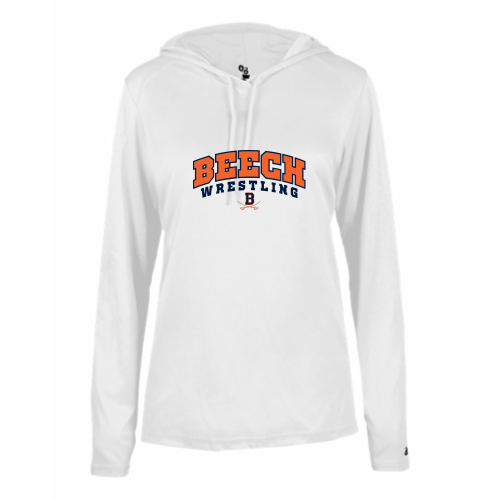 Beech High School Wrestling White - Ladies LS Performance Tee with Hood