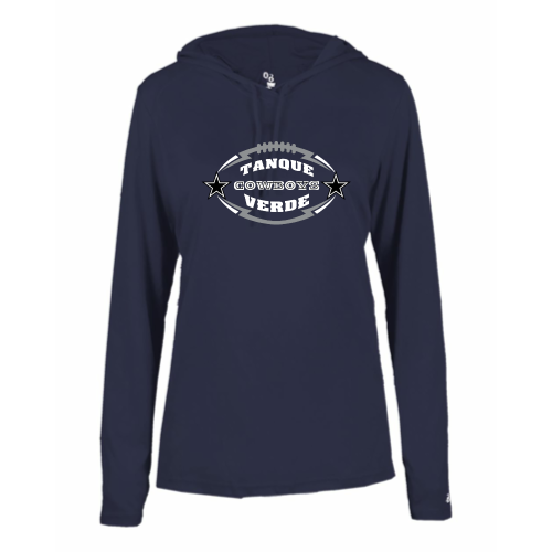 Load image into Gallery viewer, Tanque Verde Cowboys - Ladies LS Performance Tee with Hood
