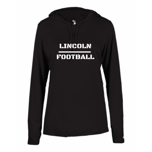 Load image into Gallery viewer, Lincoln Football - Ladies LS Performance Tee with Hood
