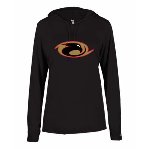 Load image into Gallery viewer, Thunderhawks Softball - Ladies LS Performance Tee with Hood
