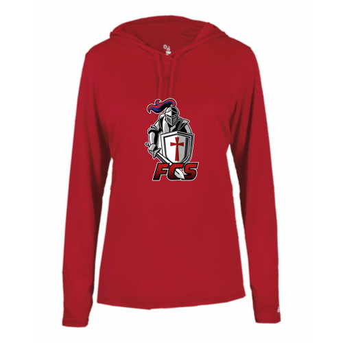 Faith Christian School - Ladies LS Performance Tee with Hood