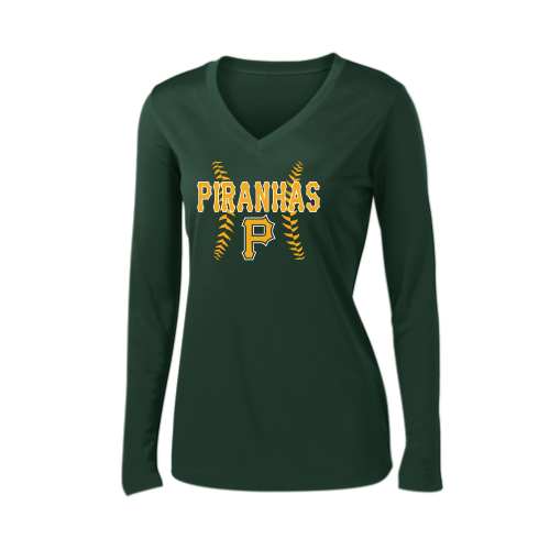 Load image into Gallery viewer, Pratt Piranhas - Sport-Tek Ladies LS PosiCharge Competitor V-Neck Tee
