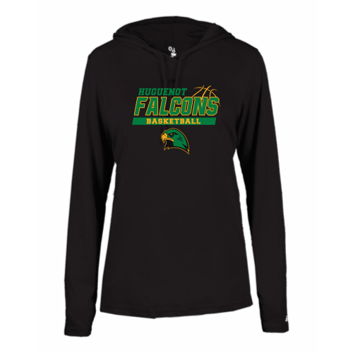 Huguenot Basketball - Ladies LS Performance Tee with Hood